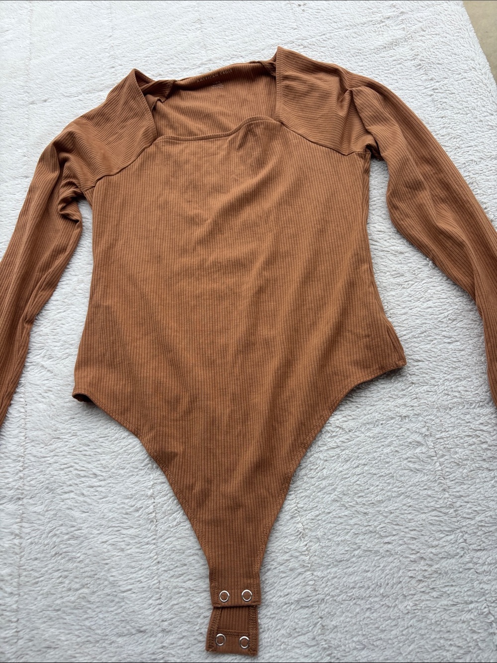 American Eagle Outfitters Ribbed Long-Sleeve Bodysuit in Chestnut Brown
